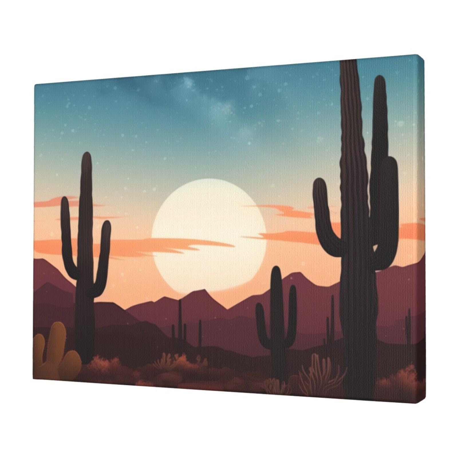 FodPand Canvas Wall Art for Living Room Wall Decor 12"x16" Modern Artwork Painting Pictures Hanging Canvas Prints Desert With Cactus Aesthetic Wall Art for Bedroom Bathroom Office Wallart Decor