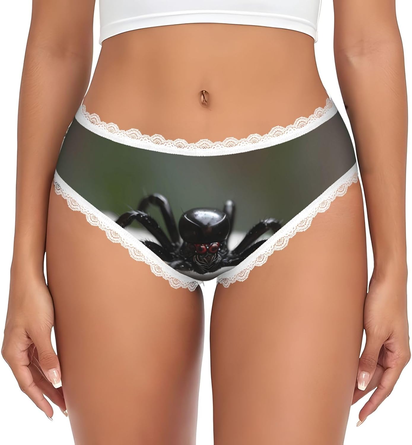 Gothic Spider Women's Lace Briefs, Transfer Printing Low Rise, Polyester Spandex Seamless Soft Panties