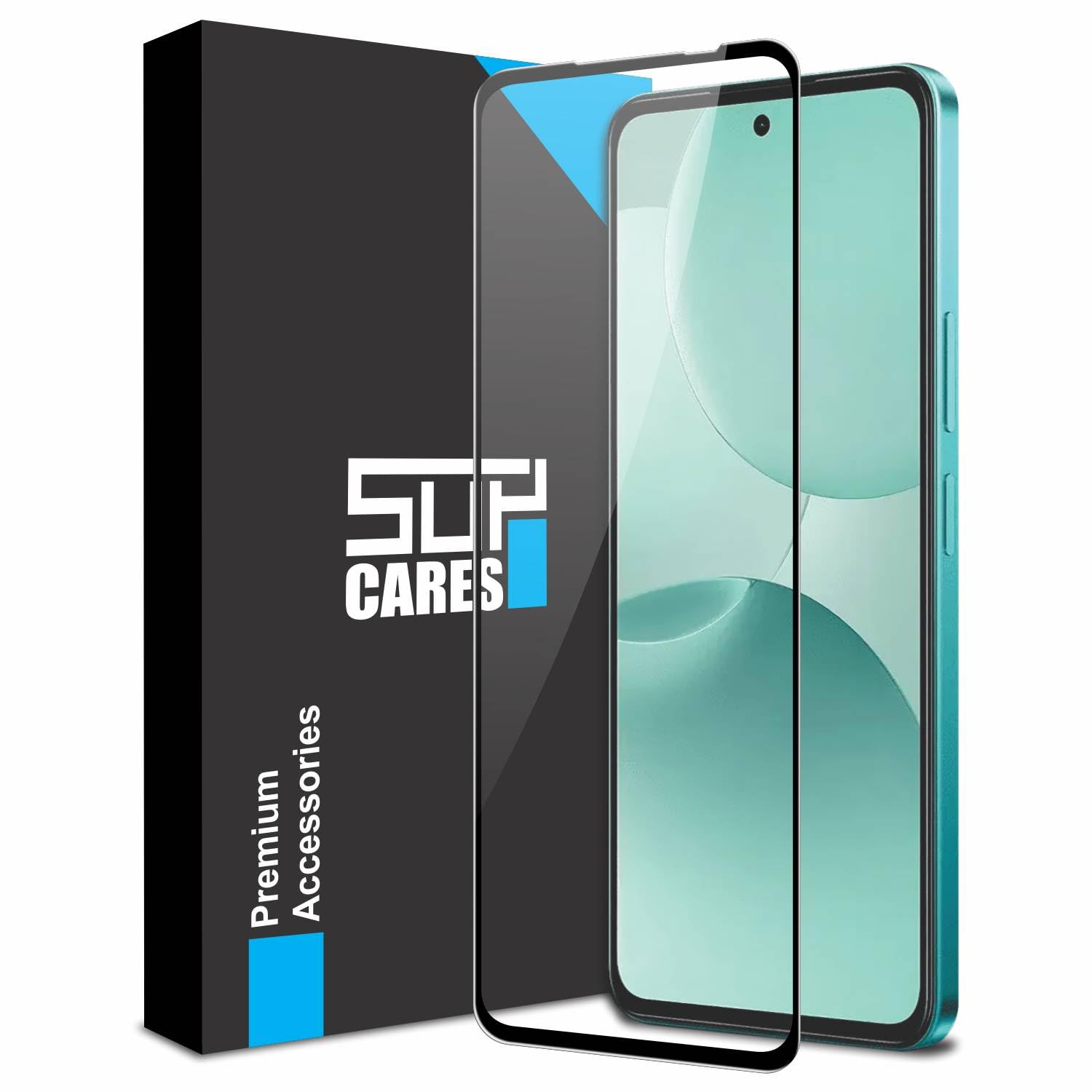 SupCares Tempered Glass for Realme P4x (6.72 Inch) With Installation Kit | 9H Edge to Edge Screen Protector | Black