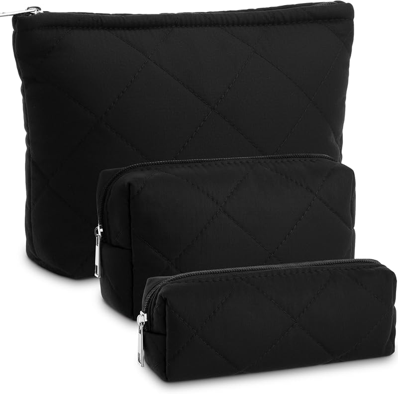Necessaire de maquiagem Paterr com 3 peças, preta, acolchoada e de algodão