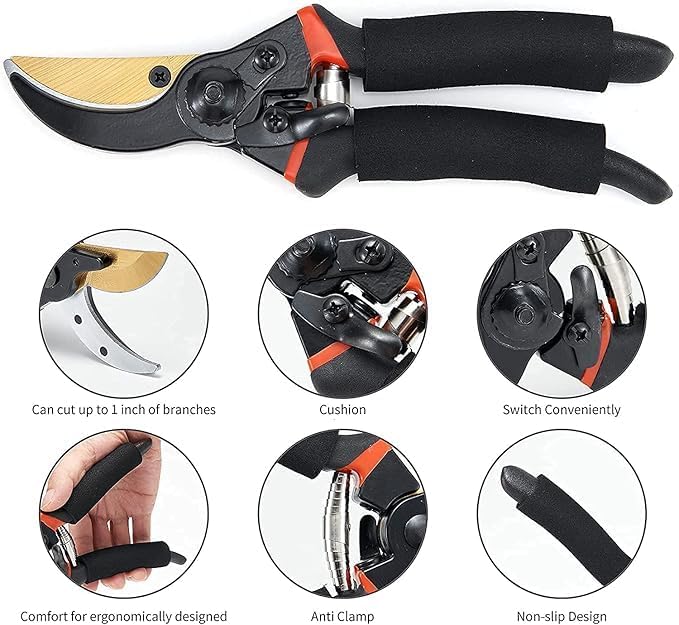 Image of STEFFAN Garden Pruning Shears Heavy Duty 8 Inch Plant Cutter Scissors for Home Gardening, Sharp Blade Branch Cutter Tool for Trees, Shrubs, Flowers & Indoor Outdoor Plant Trimming (8 inch)