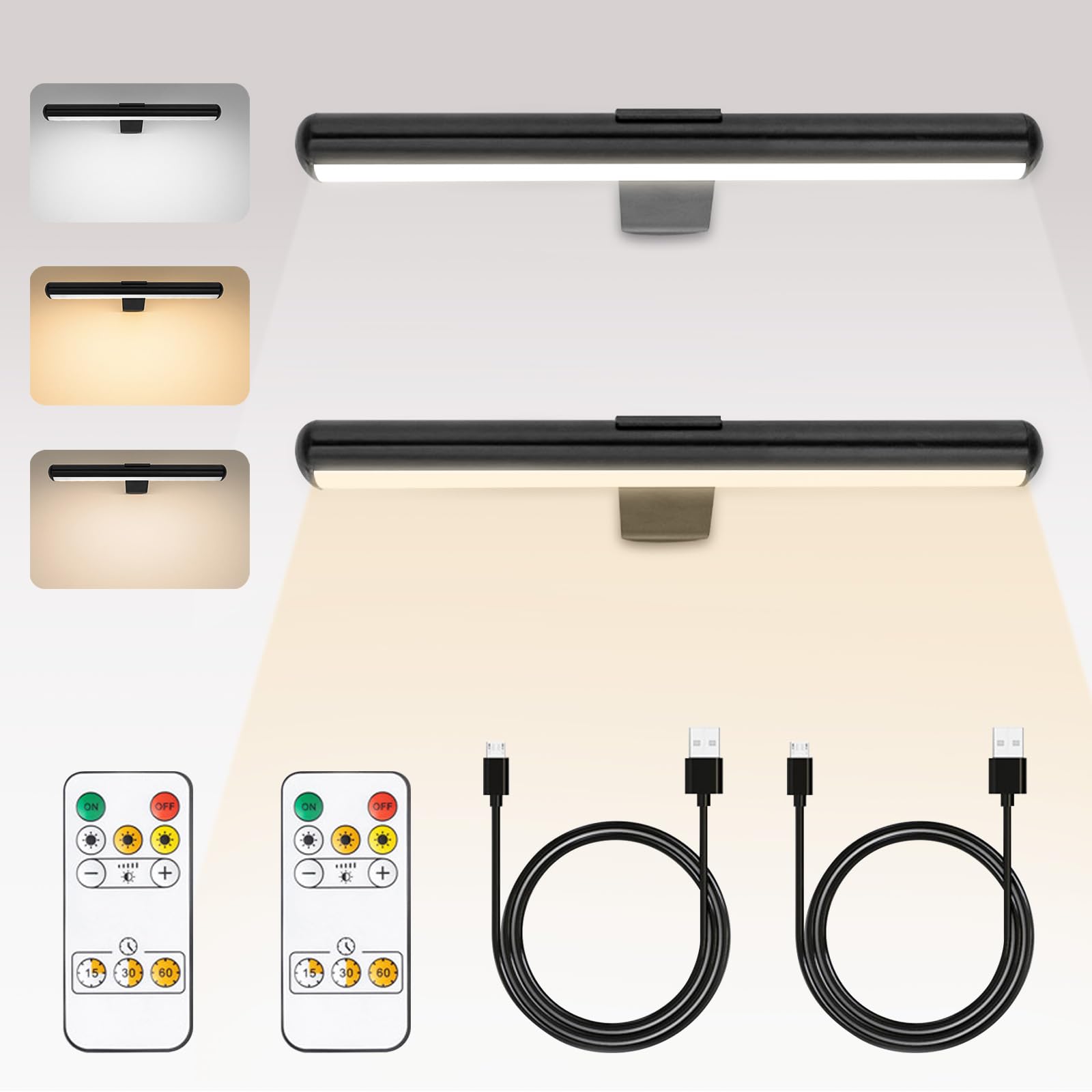 2PCS Wireless Picture Lights Whit Timer, 2 in 1 Rechargeable Battery Painting Light, Display Lamp with 3 Lighting Modes, Picture Lights for Wall, Dart Board Lighting