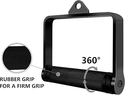 Miniatura 2 de Accesorio de cable con mango en D para entrenamiento de pesas, acero resistente con agarre de goma antideslizante (negro)