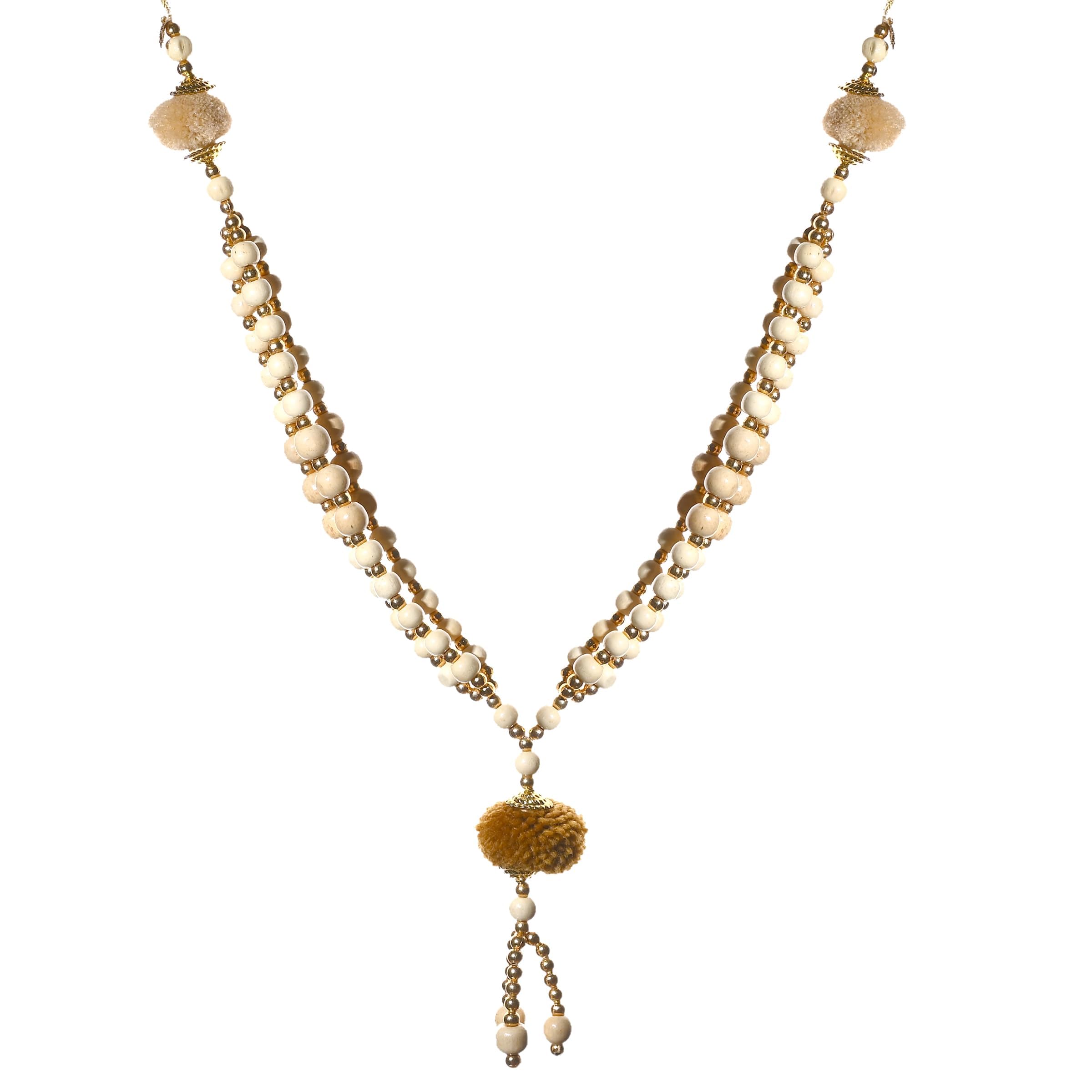 Artificial Mala Beaded Ribbon Garland Haar Mala for Idol-Mala for God Pooja Sringar Articles ornament Indian Traditional Laxmi Ganesha Ganpati Idol Jewel Mala Decorations (size 10")(White & Brown)