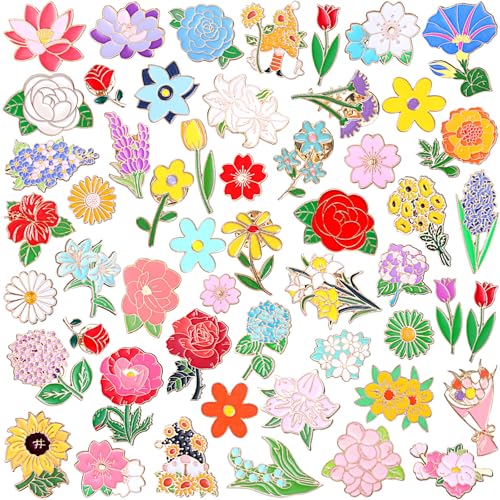 Ceenna 100 Pcs Flowers Pin Bulk Floral Enamel Pins for Backpacks Cute Cartoon Spring Wildflower Rose Sunflower Tulip Lily Hydrangeas Plants Lapel Brooch Set for Women Hat Clothes Bag Decoration Gifts