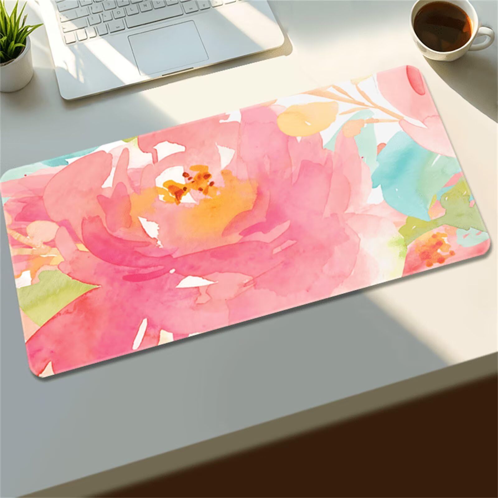 Tappetino Mouse Gaming XXL 1200x600x3 mm, Tappetino da Scrivania Grande, con Bordi Cuciti Rinforzati, Base in Gomma Antiscivolo, Tappetino per Tastiera Lavabile per PC e Laptop, Fiori Acquerello