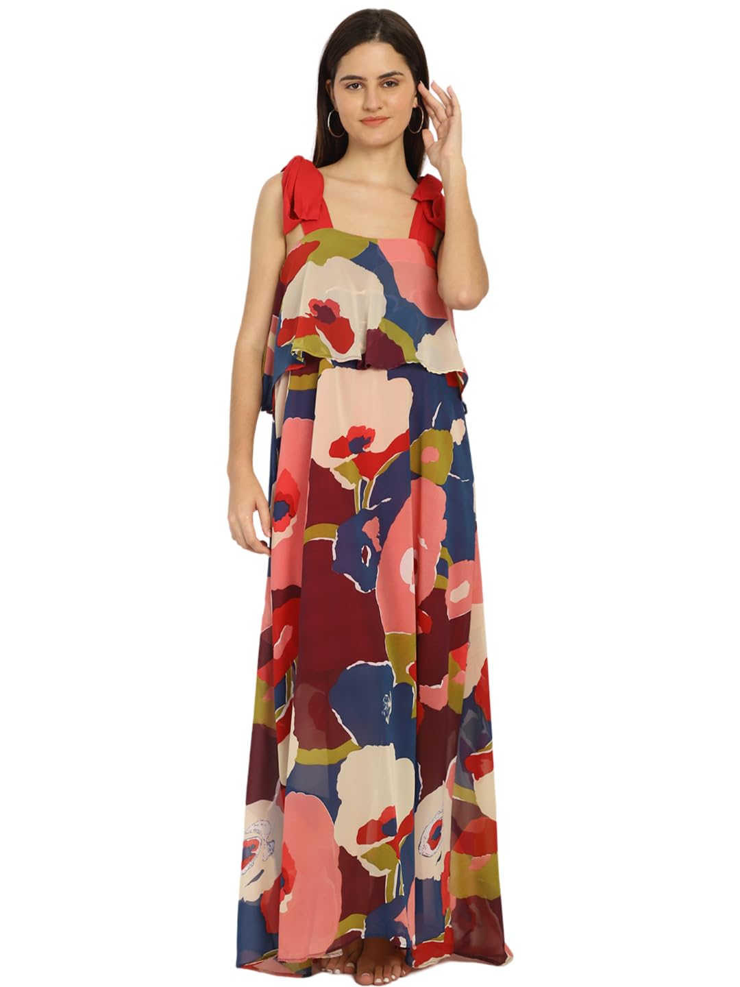 Floral Printed Maxi Frill Dress Beachwear Cover-up Night Dress for Women & Teens --image-7