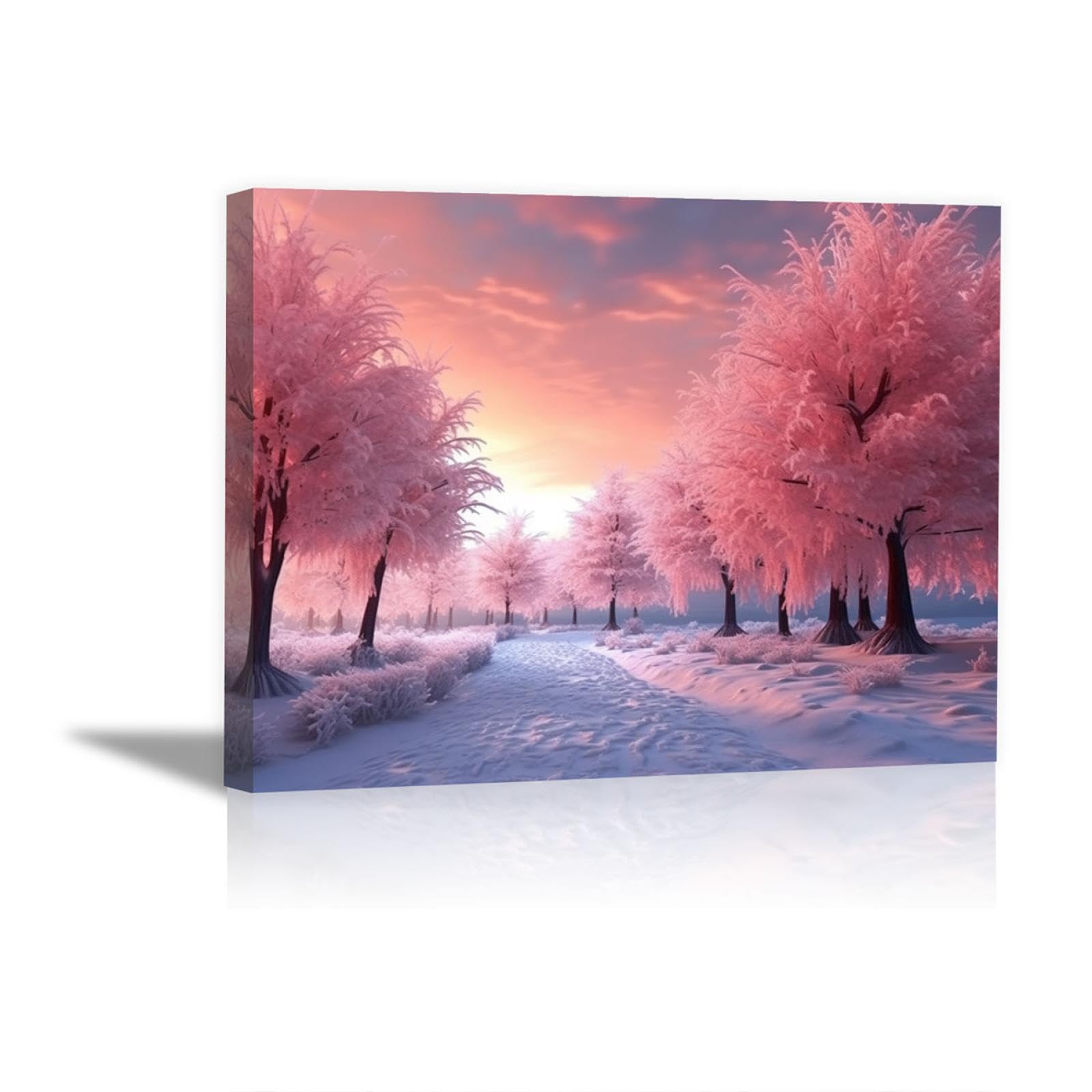 JOSUE Winter Snow Landscape Wall Art Prints, River Forest Nature Red,white Art Poster Aesthetic Room Decor For Gallery Living Room Bathroom Wall Decor -50x70cm Framed โ image 1