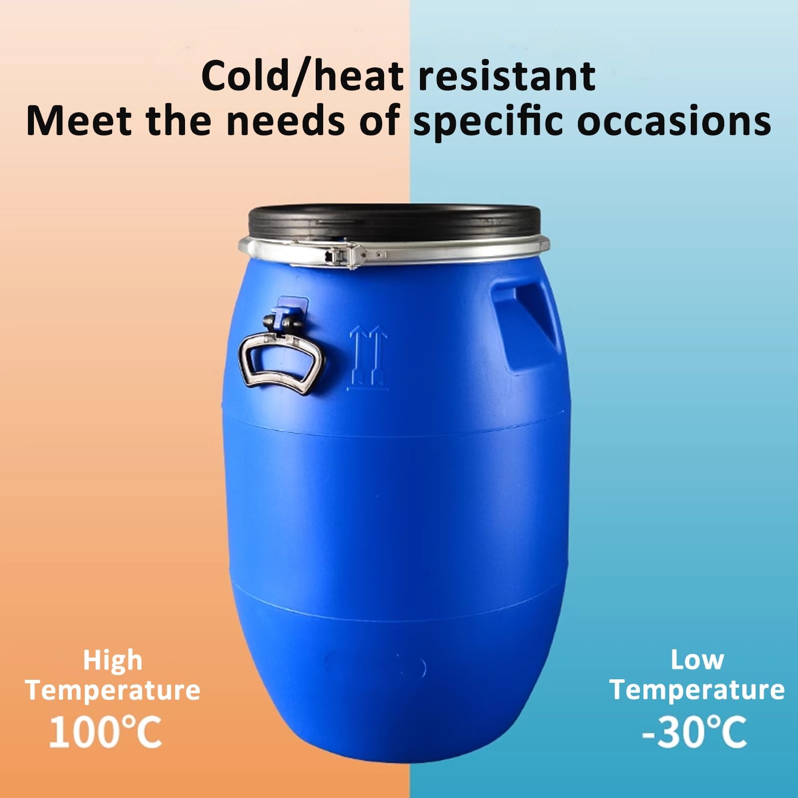 Contenedores de Almacenamiento de Agua con Grifo, Plástico Barril de Almacenamiento de Agua con Tapa, Anillo de Sellado de Metal, Cubos de Plástico de Calidad Alimentaria(200L)