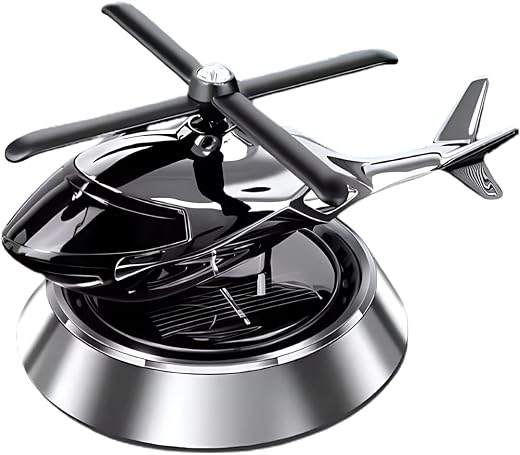 Helicopter Design Car Air Freshener with Solar-Powered Rotating Blades – Aluminum Alloy Aromatherapy Diffuser – Car Interi...