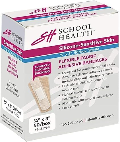 School Health - Vendaje adhesivo de silicona, protección y cuidado de heridas para cortes y rasguños, adhesivo de alta calidad que se mantiene