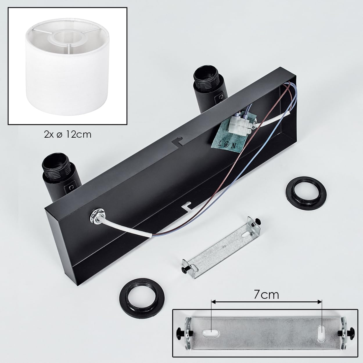 HOFSTEIN Lámpara de techo Bassagoda, lámpara de techo de metal/tela en negro/blanco, lámpara ajustable de diseño moderno (pantallas de 12 cm de diámetro), 2 x E14, comedor, salón, dormitorio, cocina