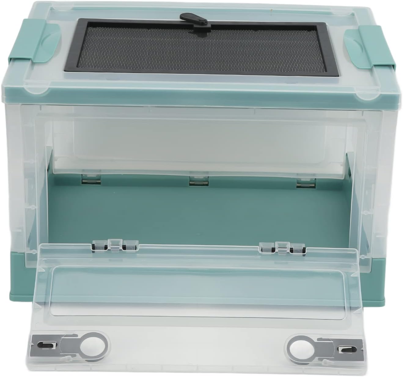 Foldable Reptile Feeding Tank, Ventilated Plastic Terrarium for Lizard Tortoise Frogs with Front Door and Mesh Top, Portable Habitat with Detachable Wheels for Small
