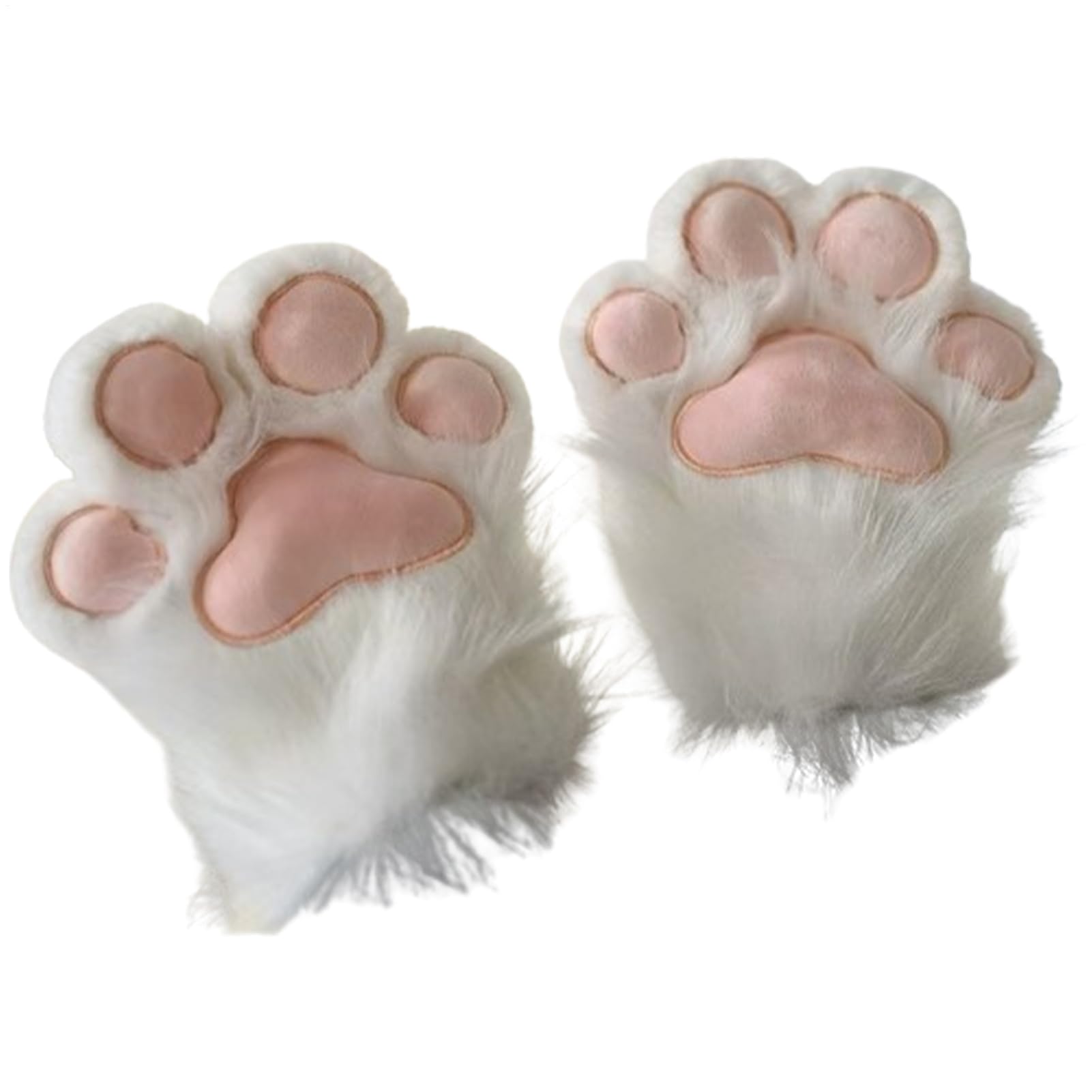 Furry Paws, Soft Plush, 25x20cm, Embroidered White Furry Paws, Realistic Decorative Paw Gloves, Animal Design, For Boys, Girls, Christmas, Holiday, Winter, Costume, Party