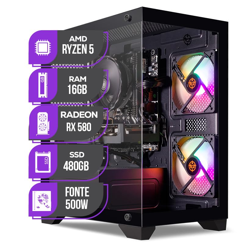 PC Gamer com Ryzen 5 5500 e RX 580 (8GB)