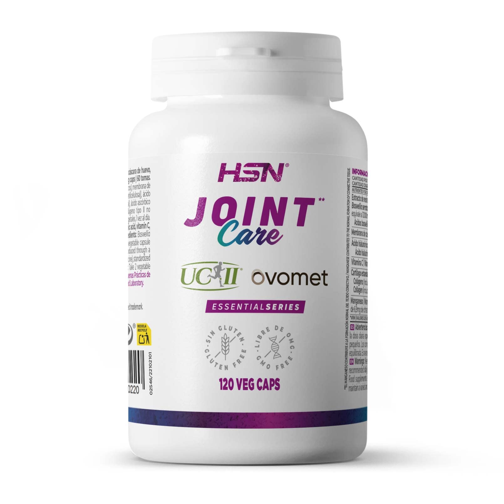 Joint Care Cuidado Articular* de HSN | 120 Cápsulas Vegetales | Colágeno Tipo-II (UC-II®), Membrana de cáscara de huevo (Ovomet®), Boswellia Serrata (Boswellin®) | No-GMO, Sin Gluten