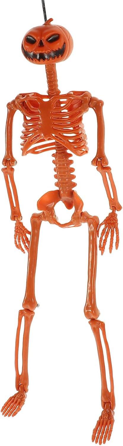 Operitacx Hanging Halloween Pumpkin Skeleton Decor 40cm Orange Simulation Skeleton Pendant with String for Haunted House Party Supplies and Halloween Decorations