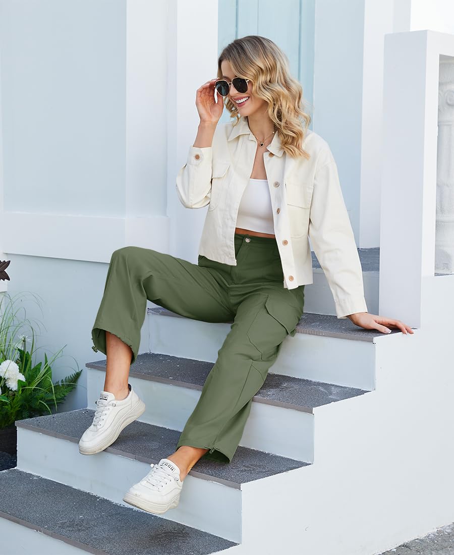 Pantalon Cargo Femme Pantalon de Randonnée Femme avec Poche zippée,pour Casual Extérieur Joggging et Voyage