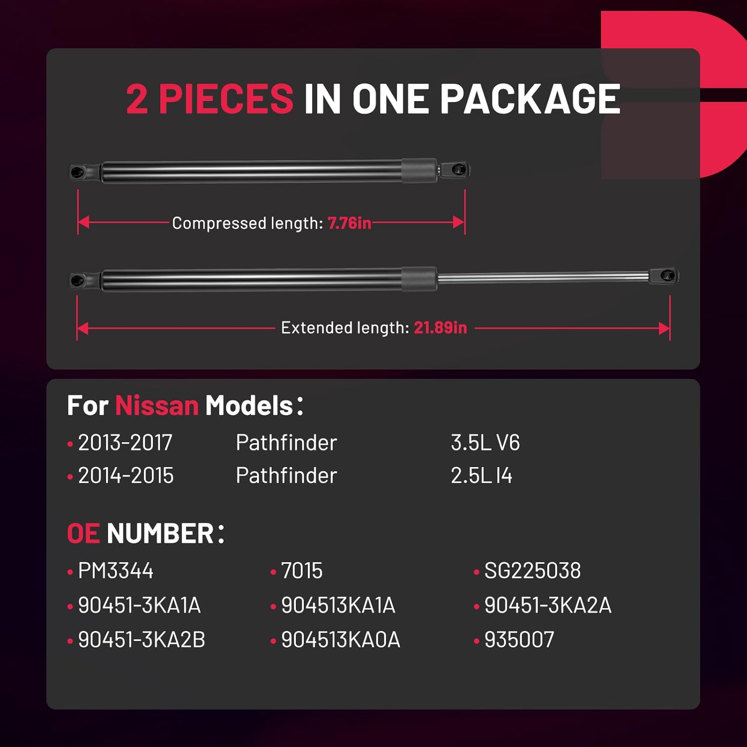 BDFHYK 7015 21.89in/112.36Lbs (500N) Tailgate Struts Lift Supports Car Hood Holder Gas Spring Compatible with Nissan Pathfinder 2013-2017, Set of 2