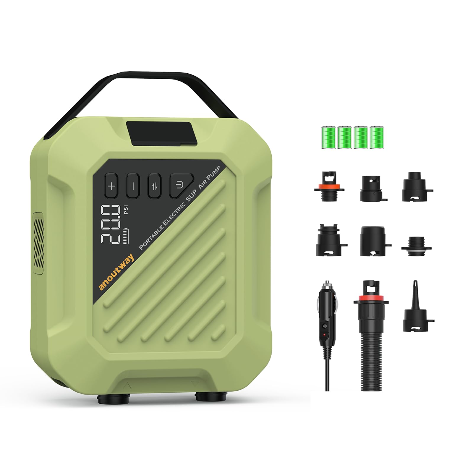 20PSI High Pressure Smart SUP Air Pump, Rechargeable Battery-Powered, Intelligent Dual Stage Inflation & Deflation,Auto-Off &12V DC Car Connector for Stand Up Paddle Boards,Surfing Kite, Tent