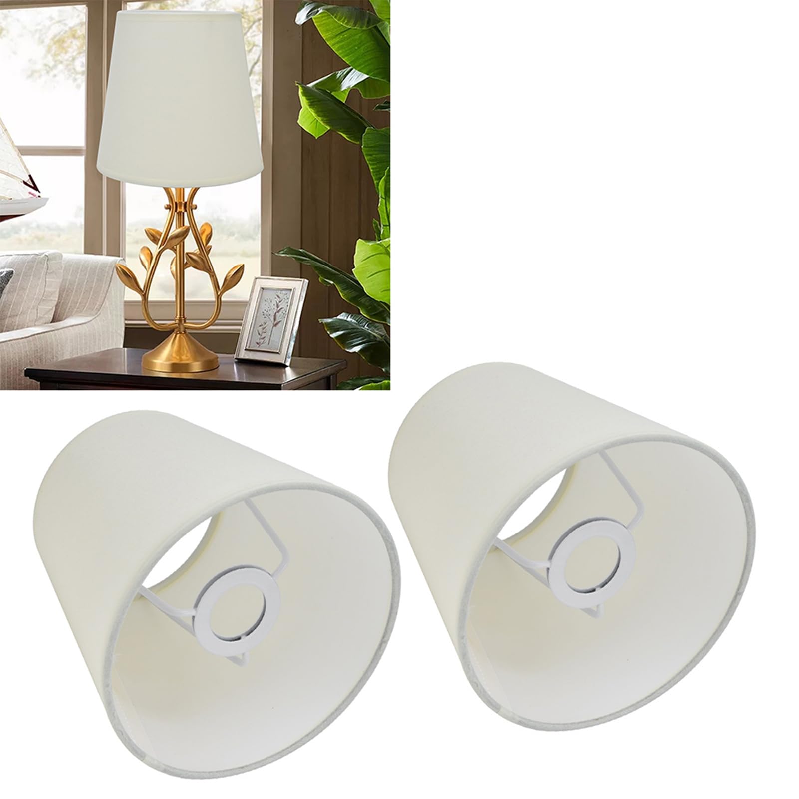 BestAlice 2Pcs Small Lamp Shade, Cloth Fabric Lampshade Chandelier Lamp Shades, Clip On Indoor Lamp Shade European Style Fabric Lampshade for E14 Chandelier Table Lamp Floor Lamp(White)
