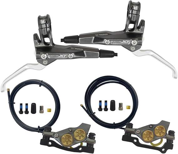 Hydraulic Disc Brak Set Right Front 900mm Left Rear 1550mm 4-Pistons Hydraulic Disc Brak Aluminum Caliper & Brak Lever Fits 160mm Rotors For Bike/Mountain Bike