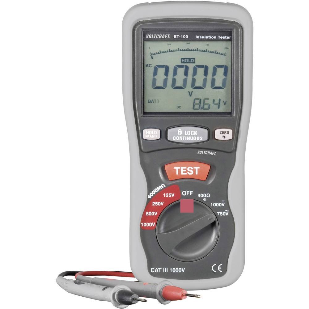 VOLTCRAFT ET-100 Isolationsmessgerät 125 V, 250 V, 500 V, 1000 V 400 MΩ
