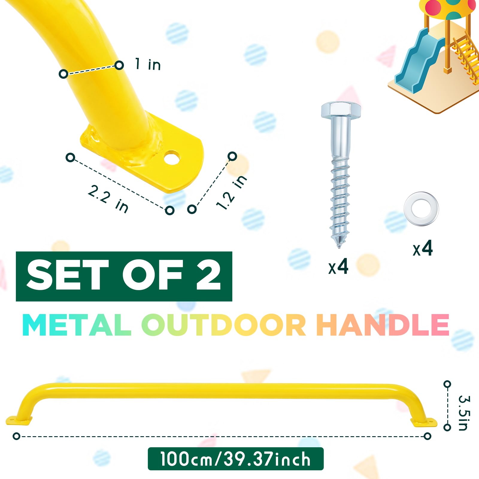 Lounsweer Accesorios para parque infantil, asas de seguridad de metal, mango de escalera para casa de juegos, barras de agarre largas para casa de árbol, escalada en roca, parque infantil (2, amarillo
