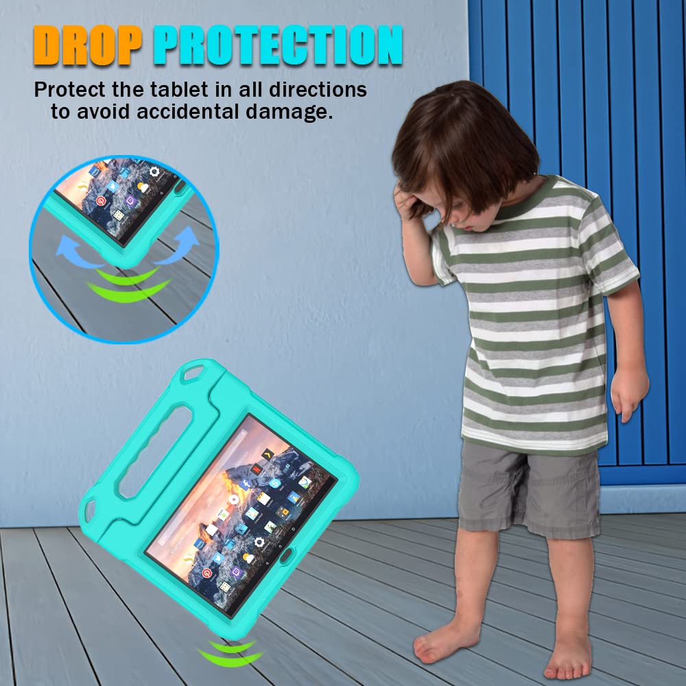 DJ&RPPQ Kids Case for 10inch Tablet, Shockproof Kid-Proof Cover with Protector Handle Stand Turquoise