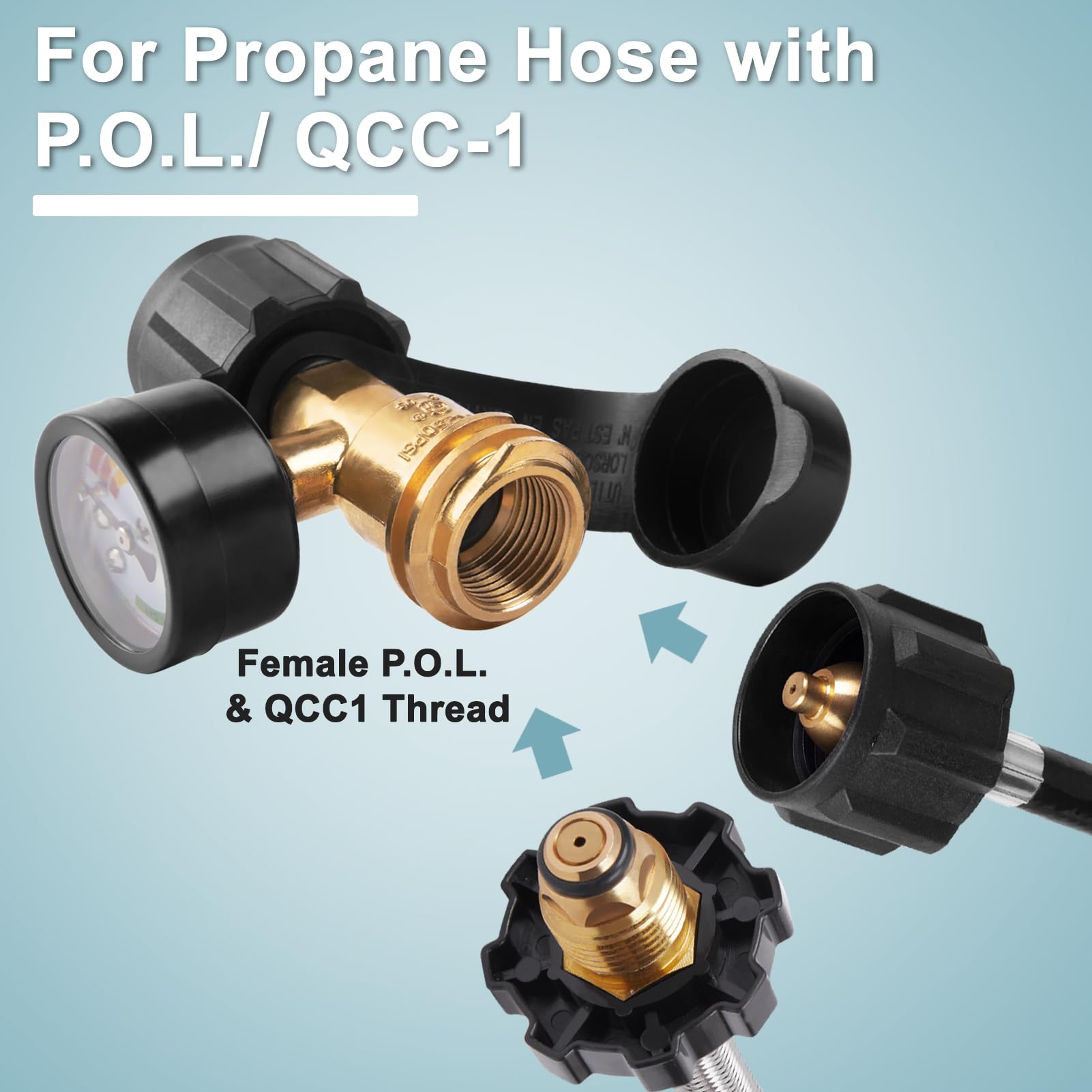 SHINESTAR Upgraded Propane Tank Gauge for 5-40 lb Propane Tank with QCC1 Connection, Propane Tank Gauge Level Indicator for RV, BBQ Gas Grill, Heater, Turkey Fryer - 4