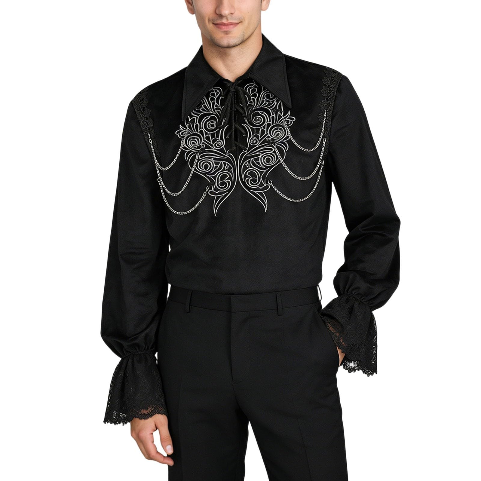 Camisa de Hombre-Camisa de Terciopelo Estilo Gótico Punk para con Mangas Largas y Cuello para Actuaciones Escénicas