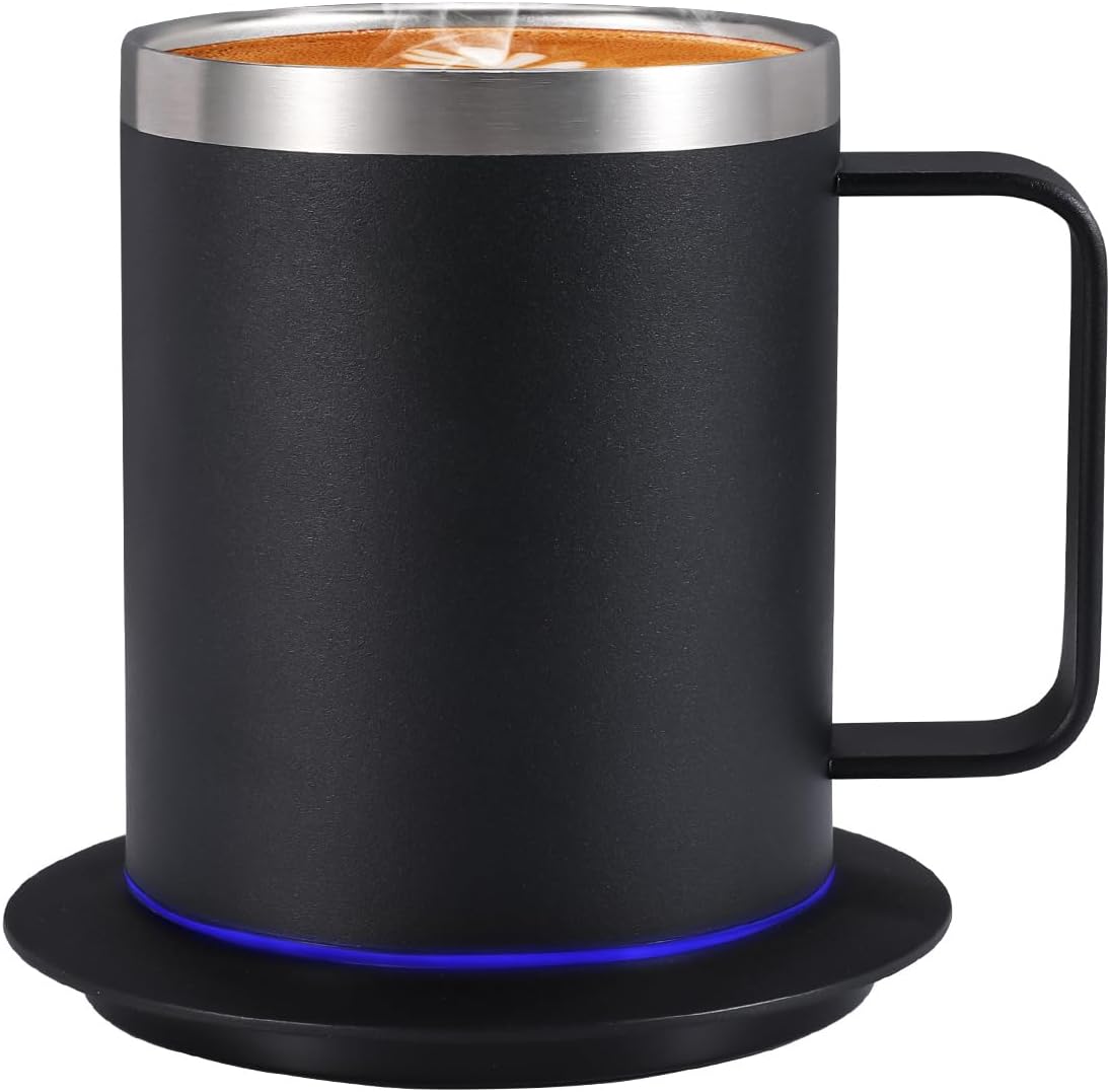 Smart Electric Heated Mug with 10Hrs Auto Shut Off, Coffee Warmer with Mug Set, USB Powered Self Heating Coffee Cup