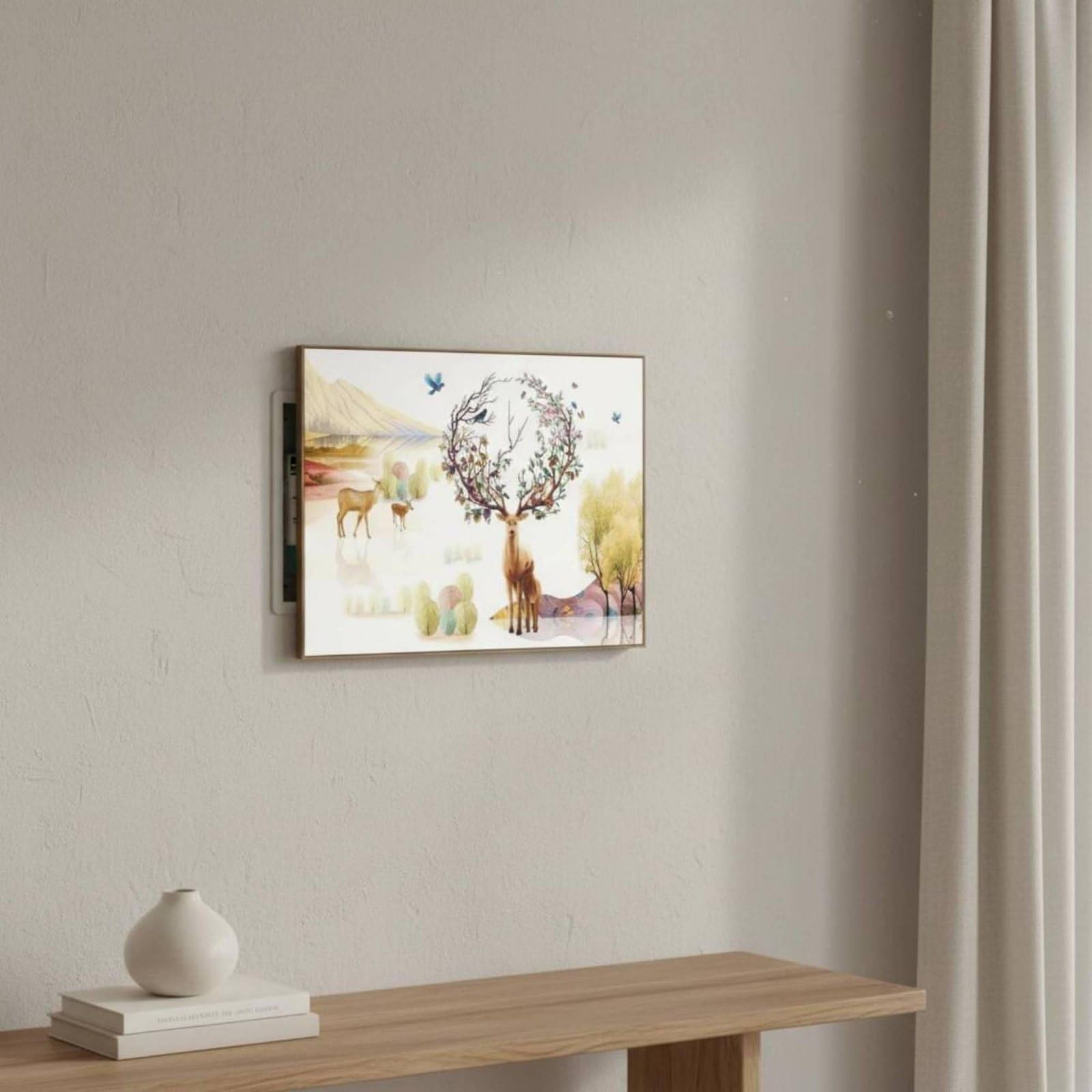 harayaa Cubierta de Panel de Distribución Tapa Mural Cuadro Eléctrico Tapa de Arte en Lienzo con Marco Mecanismo Abatible de, 50 40cm Cubre 38 30cm, Ciervo Madre E Hijo