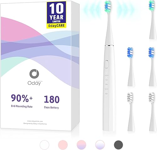 Oday N9000 - Cepillo de dientes eléctrico sónico, 90% redondeado final, 10 años de garantía, batería de 2,000 mAh (180 días), IPX7 impermeable,