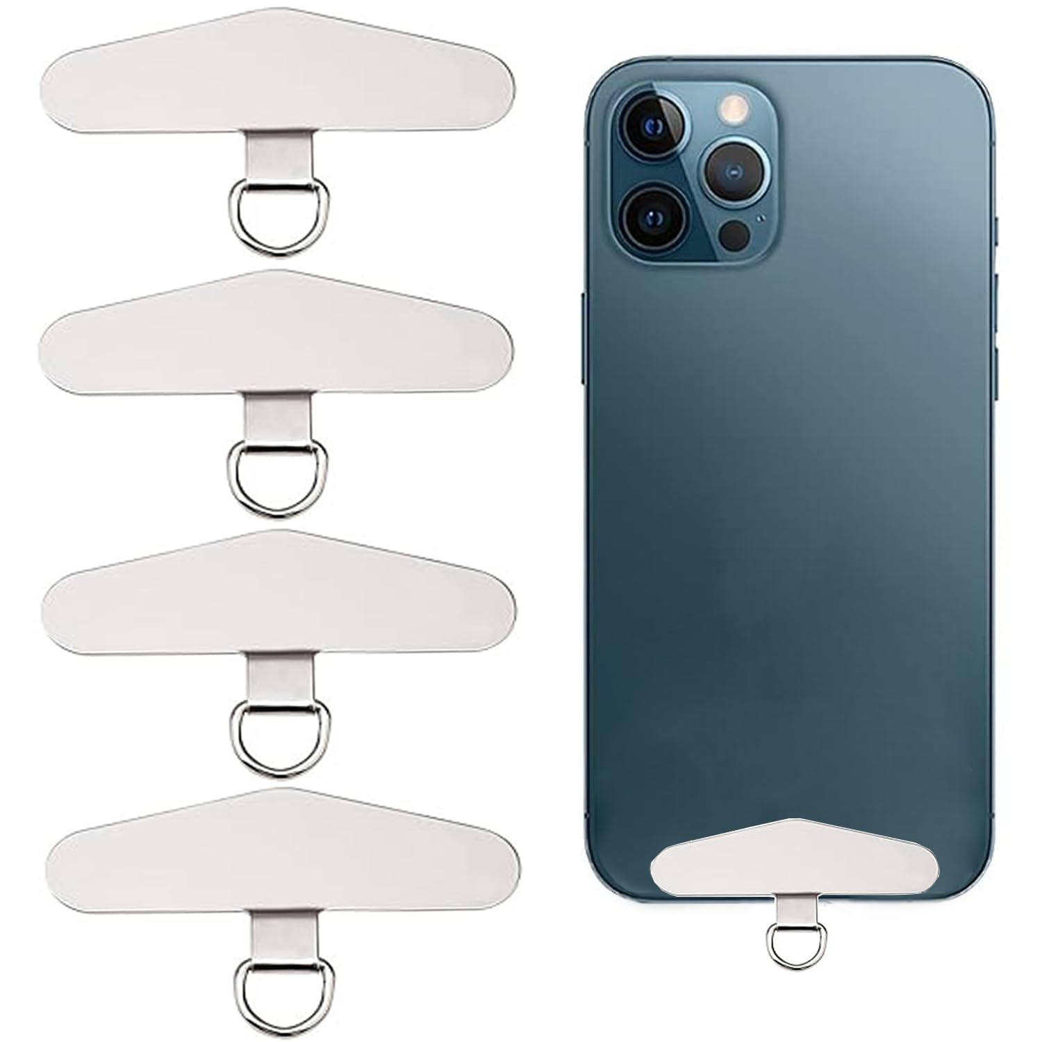 DILUSILK4pcs Phone Tether Tags, Stainless Steel Strap Tabs, Reliable Silver Cell Lanyard Patch for Cellphones Safety Drop Protection Replacement Part