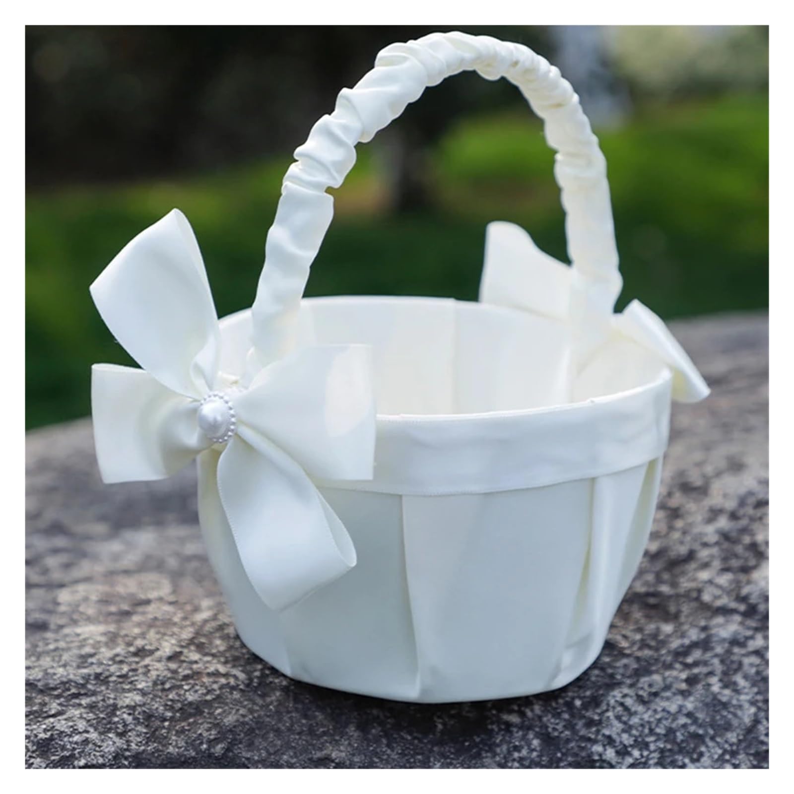 Hamper Basket Wedding Flower Basket Portable Basket Girls Bridesmaid Flower Petal Basket Party Wedding Supplies(White3)