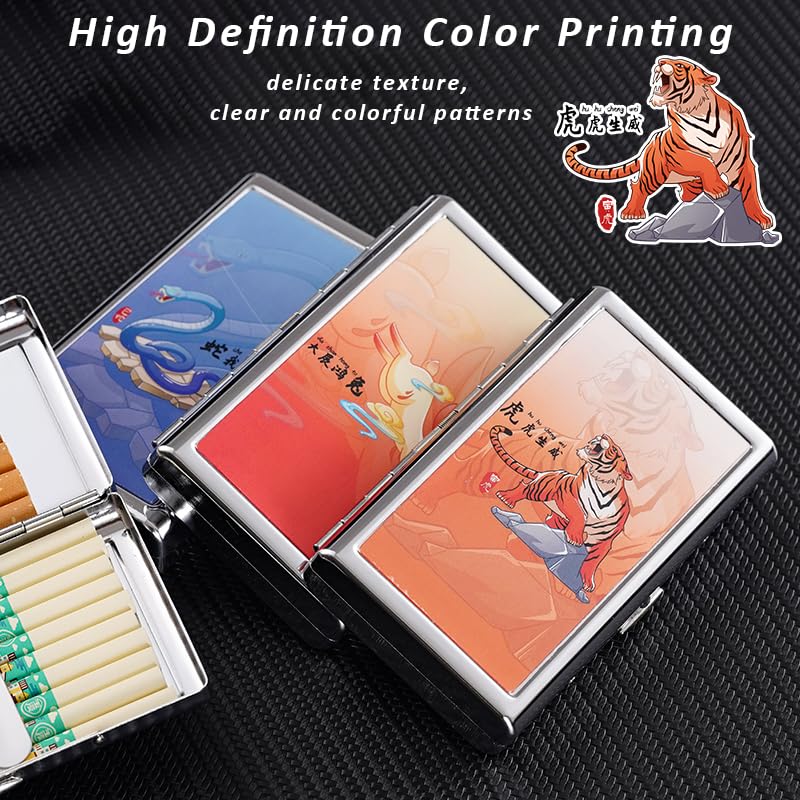 Metal Cigarette Case - Portable Double Sided Spring Clip Holder for 14pcs Regular Cigarettes, 20pcs 100mm Cigarettes Great Gift for Men and Women (Dog)