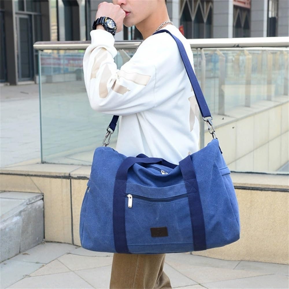 Reisetasche Sporttasche Herren Retro Einfache Handtasche Schultergepäck Reise Canvas Tasche für Männer Frauen(Blau,52x23x34cm)