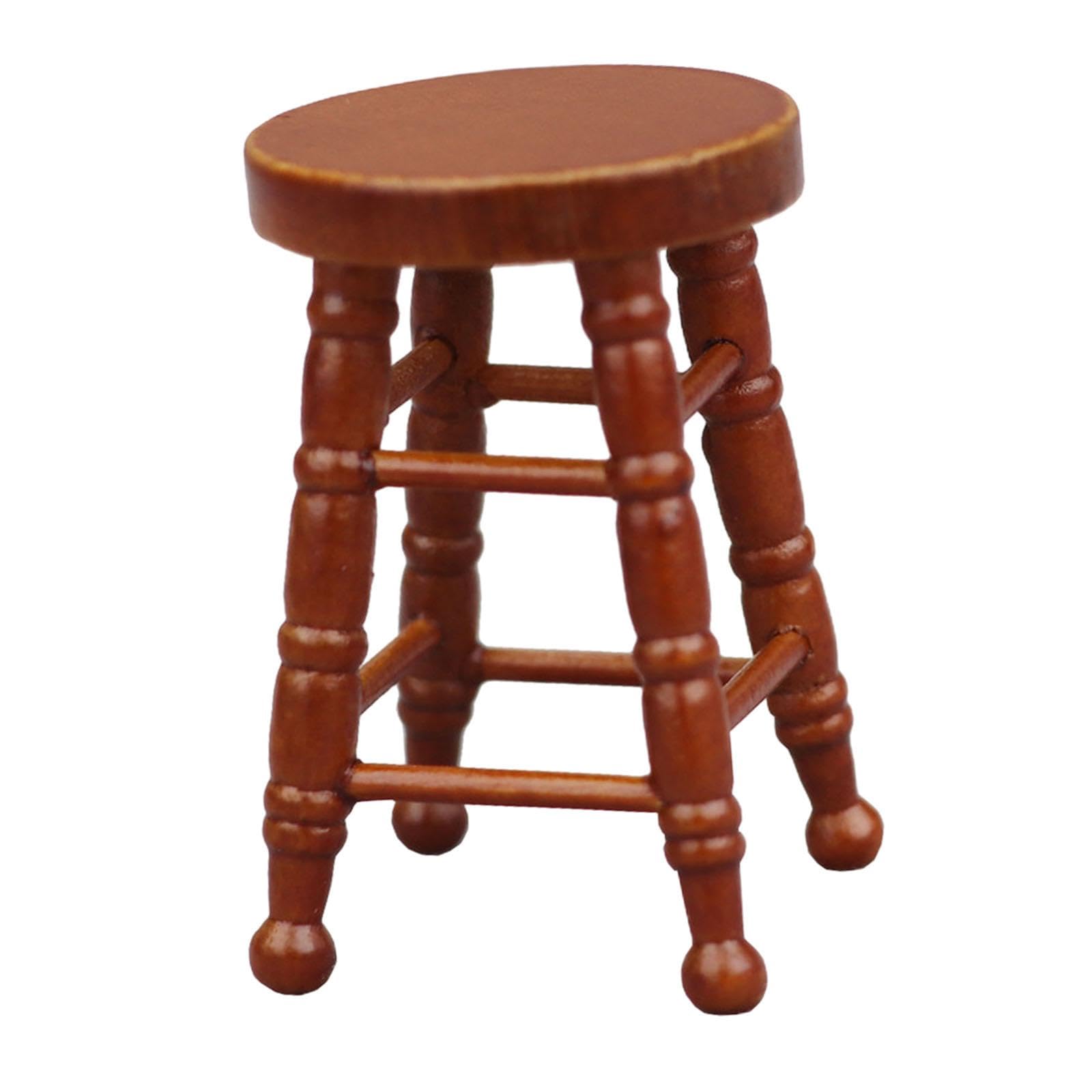 TWTCZOZ Dollhouse Wooden Stool Chair 1/12 Scale Pub Bar Accessory, Brown