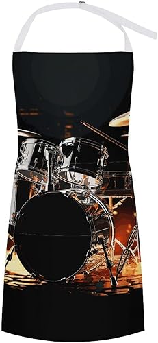 Personalized Drummer Adult Apron, Kitchen Cooking Aprons for Woman Man, Adjustable Bib Apron with Pocket for Baking, BBQ Crafting Outdoors, Dining
