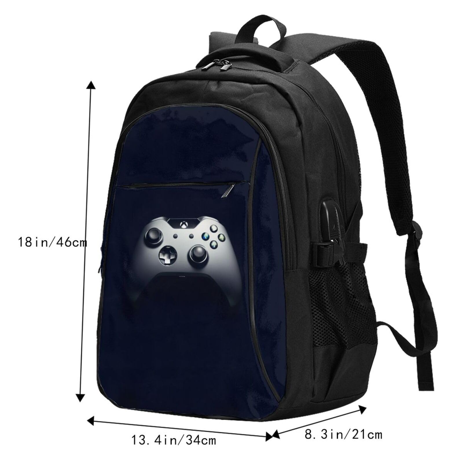 Zaino per computer portatile con motivo controller di gaming/antifurto, da 13 a 16 pollici, con ricarica USB e porta per cuffie, resistente all'acqua, per lavoro, università, scuola, computer