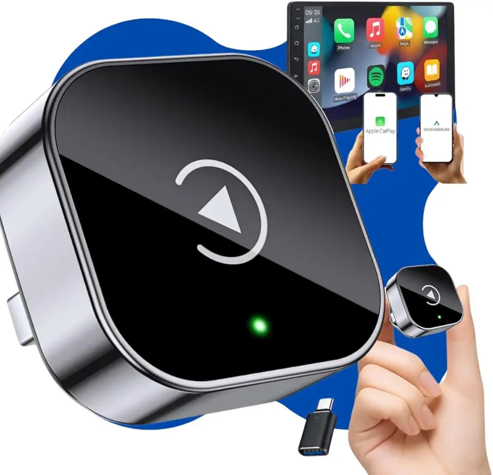 Adaptador CarPlay Sem Fio e Android Auto Sem Fio, Dongle USB 2 em 1 Plug & Play, Conexão Rápida, Suporte Navegação, Música e Siri, Para iOS e Android