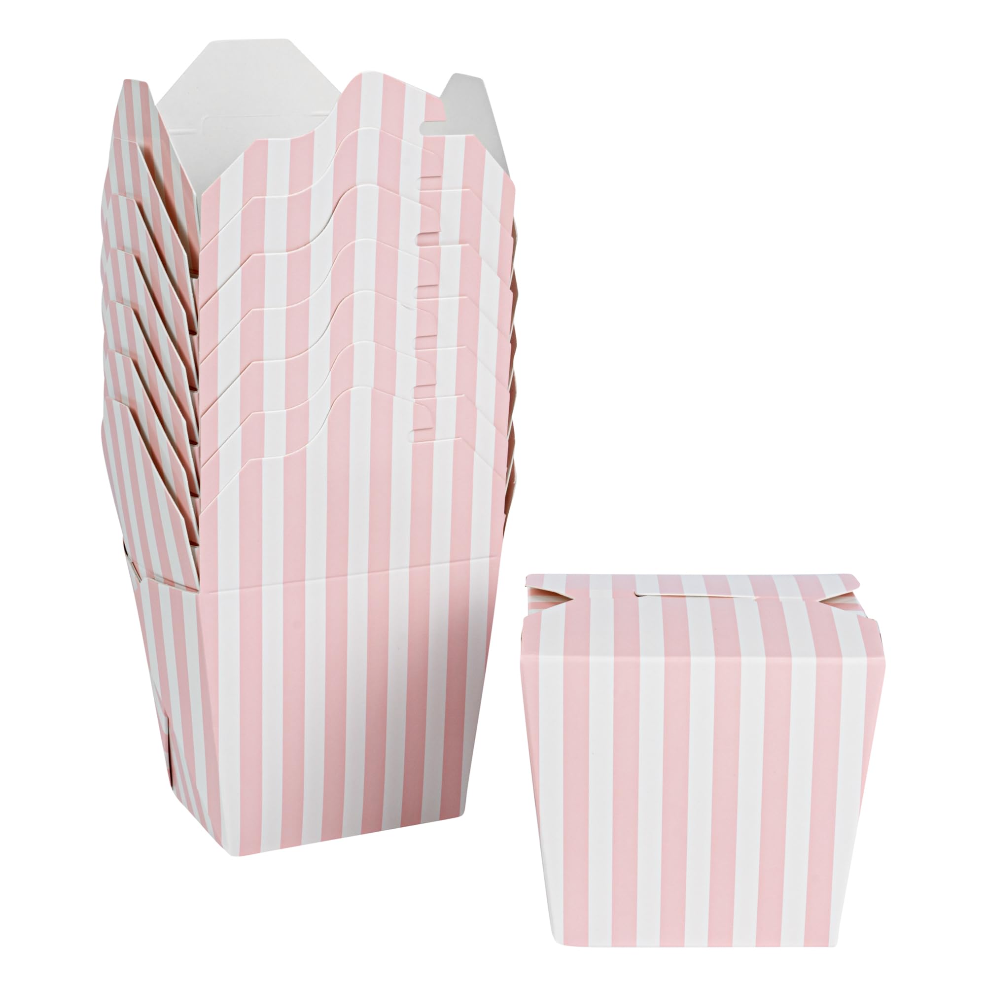Bio Tek 3.6 x 3 x 3.3 Inch Food Containers, 50 Noodle Takeaway Boxes - Disposable, Striped, Pink And White Paper 16 Ounce Take Out Boxes, Rectangle, For Hot Or Cold Foods - Restaurantware