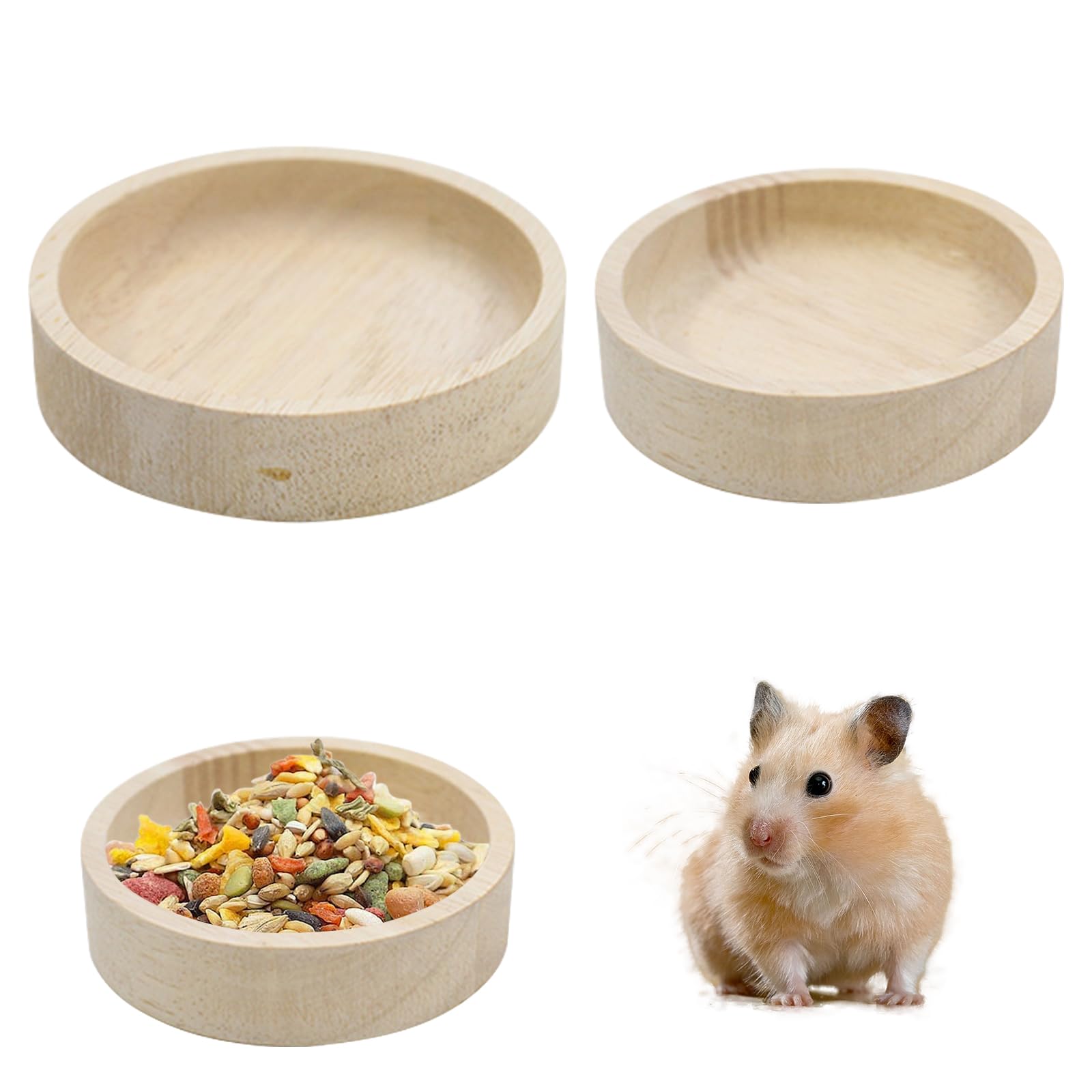 Bekecidi Lot de 2 Gamelles en Bois pour Hamster, Gerbille, Chinchilla, Écureuil Volant, Hérisson, 2 Tailles