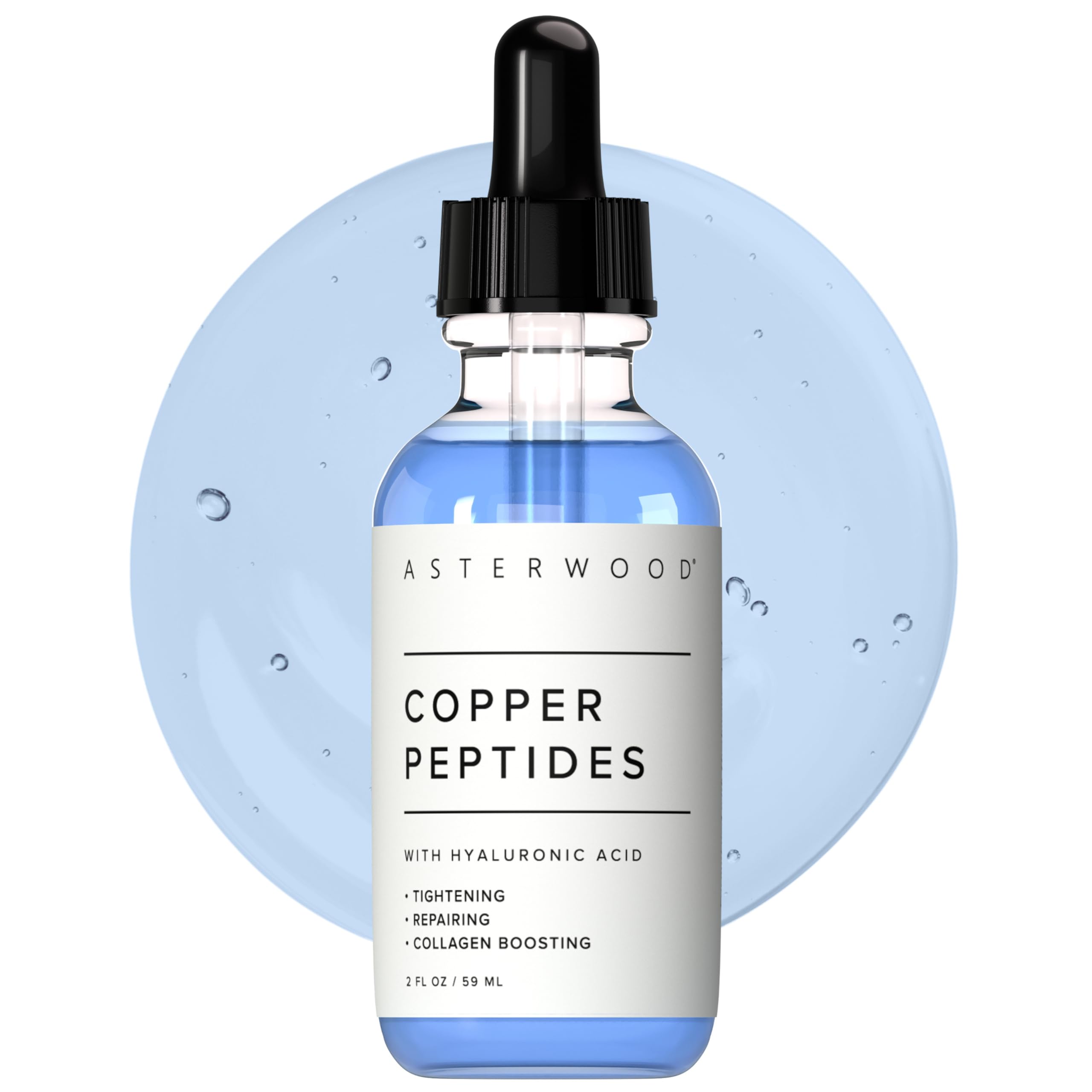 Asterwood Copper Peptides Serum for Face - Tightening, Repairing, Collagen Boosting - with GHK-Cu and Hyaluronic Acid - 2 Fl Oz