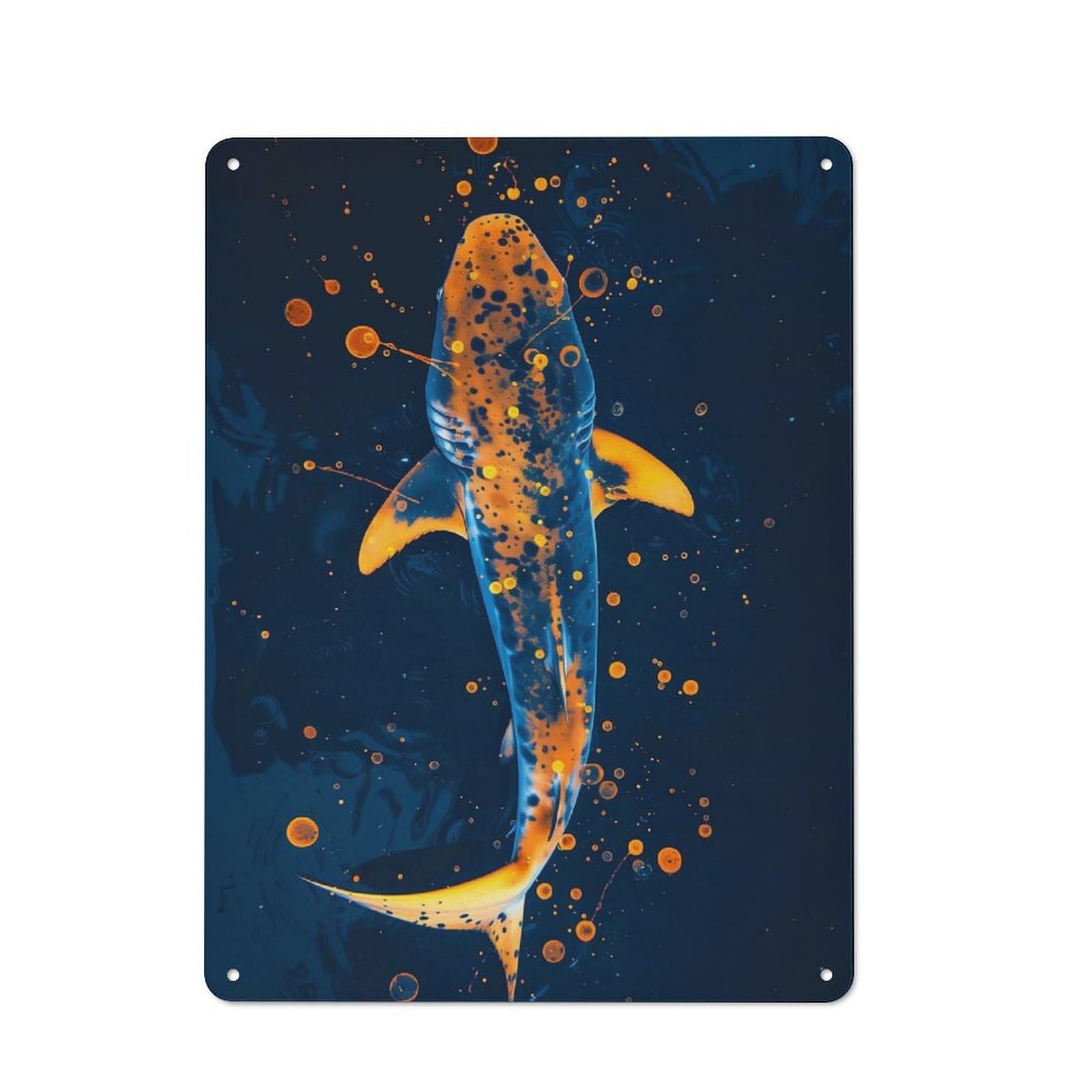 Junmoney Style-14 Tin Wall Plaque 40X30cm With Shark In Blue Water For Workshop Wall, With Clear Retro Wall Decor Character
