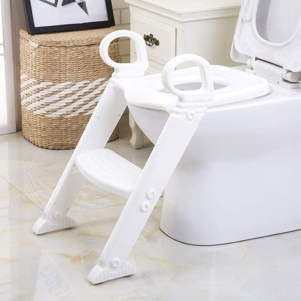 Reductor De WC Plegable, Asiento De Inodoro para Inodoro Entrenador De Inodoro para Niños Pequeños con Escalera De Taburete para Niño Y Niña,White