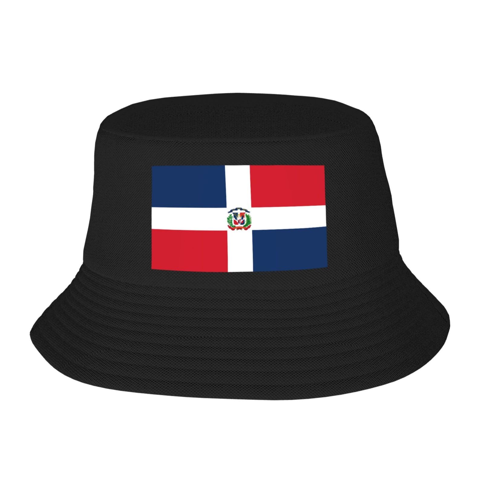 Mkgohlg Unisex Black Dominican Republic Printed Adult Fisherman's Hat For Men And Women Foldable Headwear For Outdoor Activities