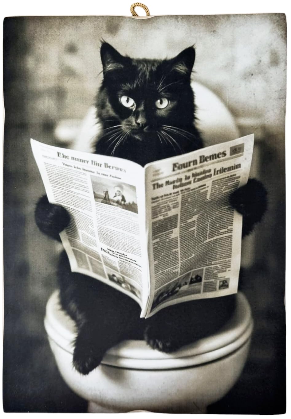 Affiche Chat Noir Sur Wc MKHFUW Art Mural Moderne Sur Toile Animaux Drôles Assis Sur Les Toilettes, Lecture De Photos De Journaux Salle De Bain Chambre à Coucher, Poster Sans Cadre (ours-2,30x40cm