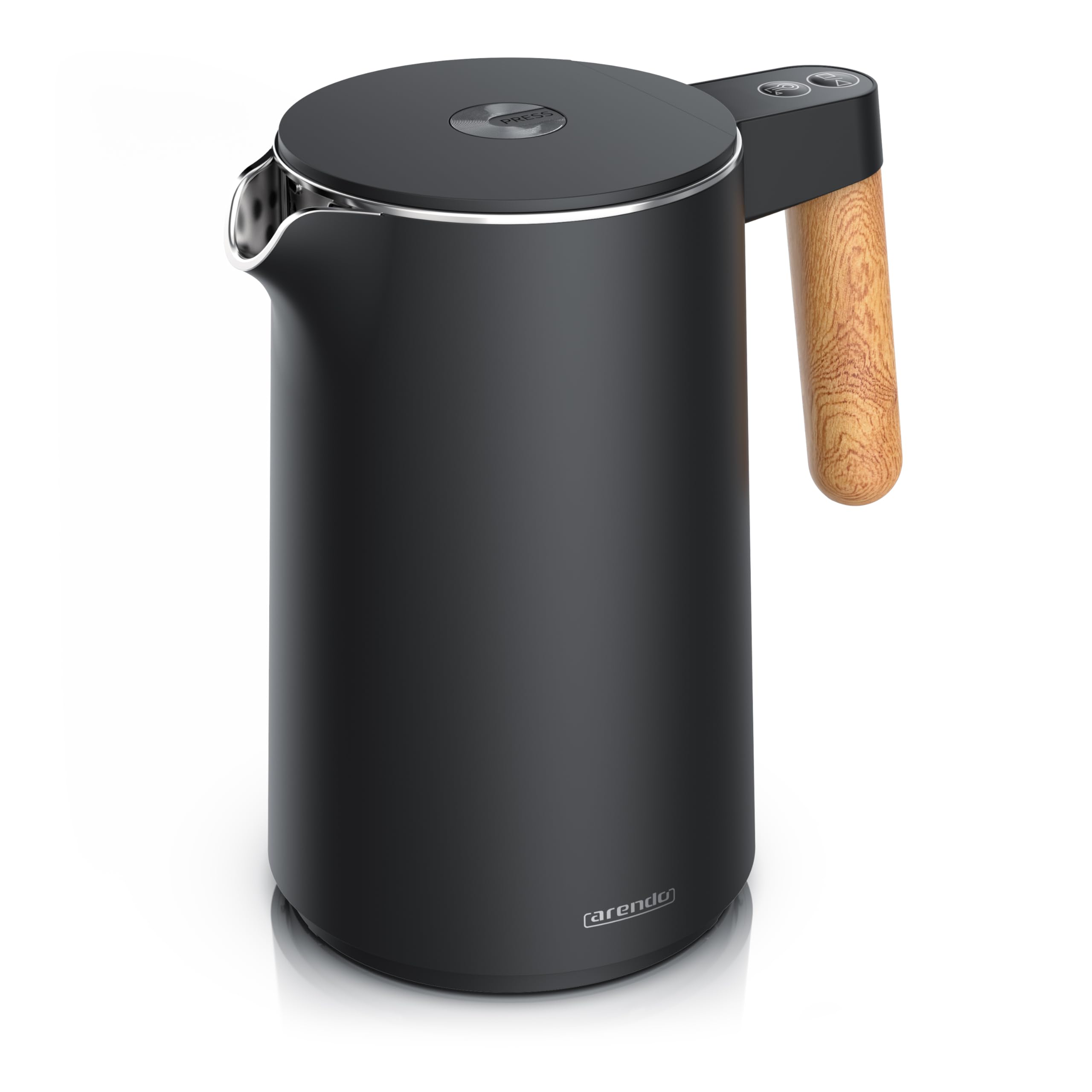 Arendo - Wasserkocher mit Temperatureinstellung - Edelstahl - 45-100 Grad - 1.5 Liter - Doppelwand - BPA frei - Warmhaltefunktion - Teekocher mit Temperaturanzeige - Griff Cool Touch - schwarz matt